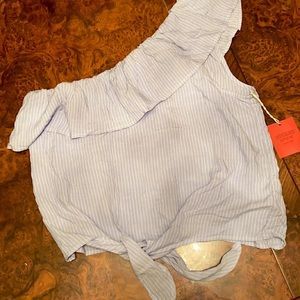 One shoulder blue stripe top